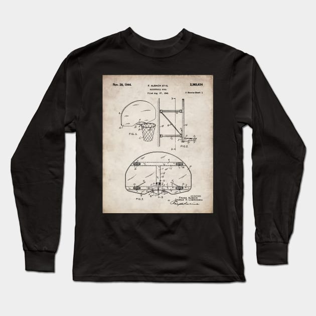 Basketball Net Patent - Basketball Fan Coach Player Art - Antique Long Sleeve T-Shirt by patentpress